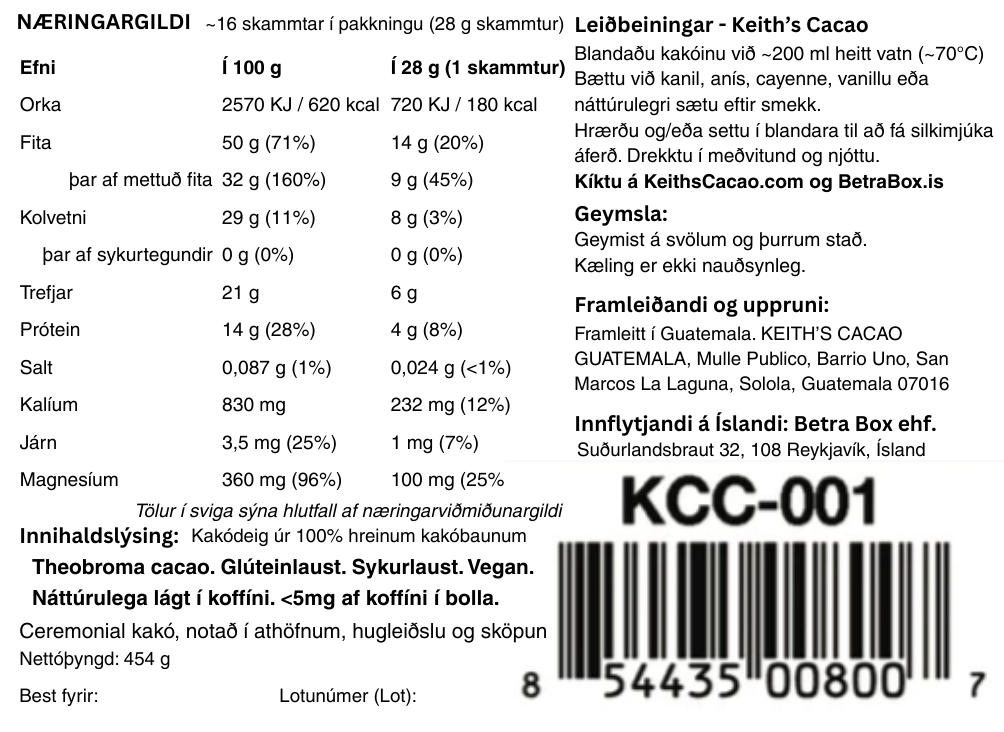 Keith's Cacao - 100% Ceremonial Kakó (454 g)